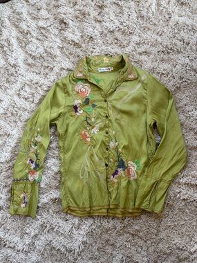 Johnny Was Embroidered Silk Blouse